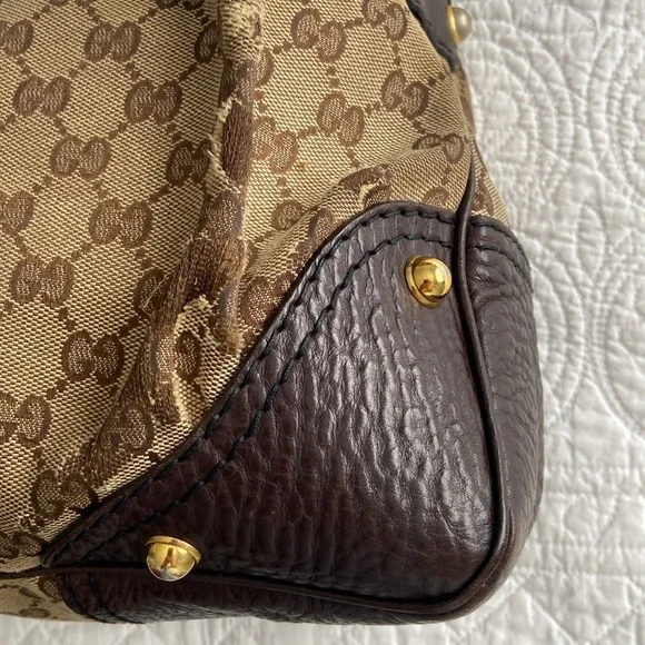 Gucci Jockey GG Monogram Canvas Brown Pebbled Leather Hobo Shoulder Bag - Picture 11 of 16